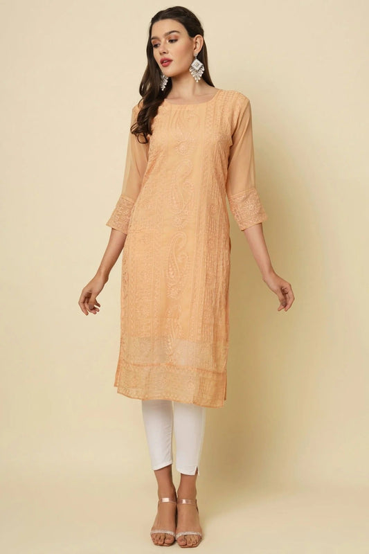 Peach Georgette Kurti NCKR11112085