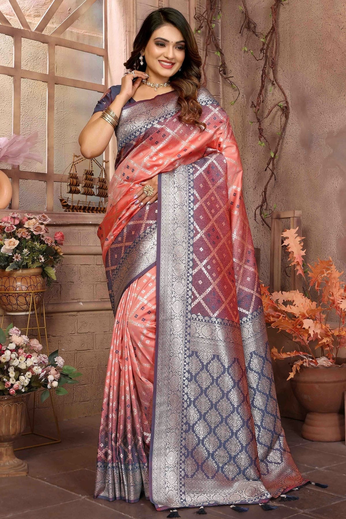 Peach Kochi Silk Traditional Saree NCSD11110796