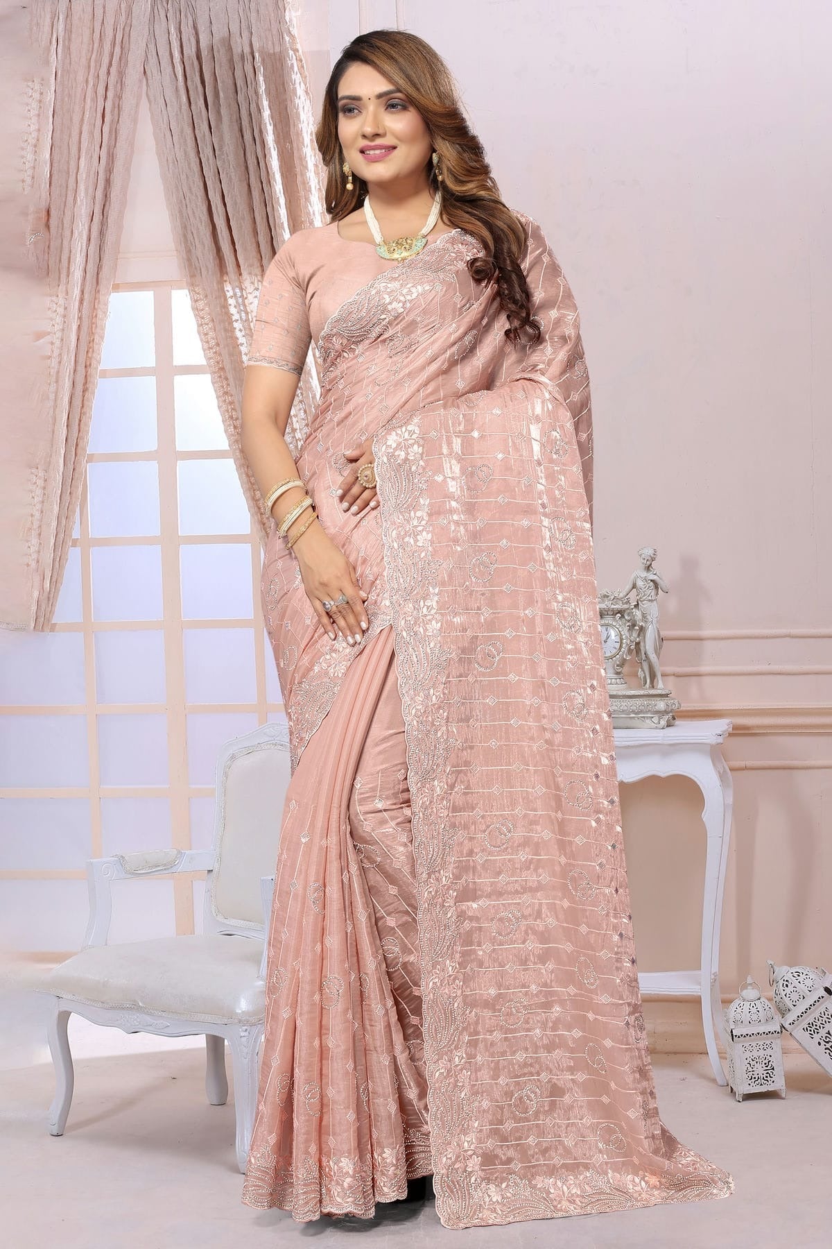 Peach Organza Saree NCSD10910255