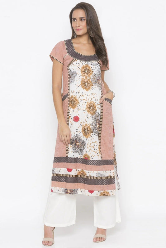Peach Plus Size Cotton Embroidery Kurta Set NCKR10710285