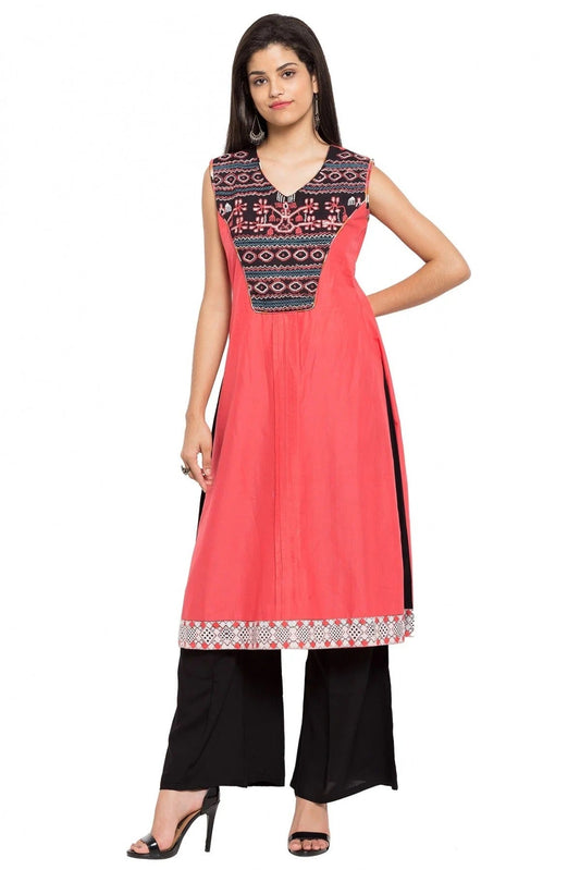 Peach Plus Size Cotton Kurti NCKR10710158