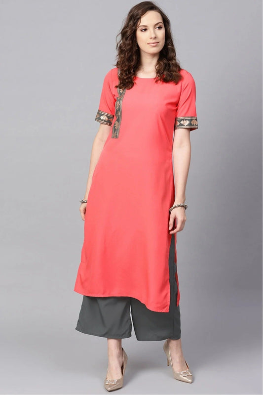 Peach Plus Size Crepe Kurta Set  NCKR10610101