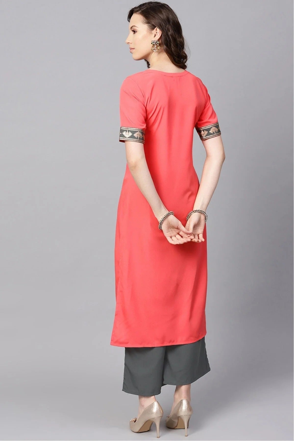 Peach Plus Size Crepe Kurta Set  NCKR10610101
