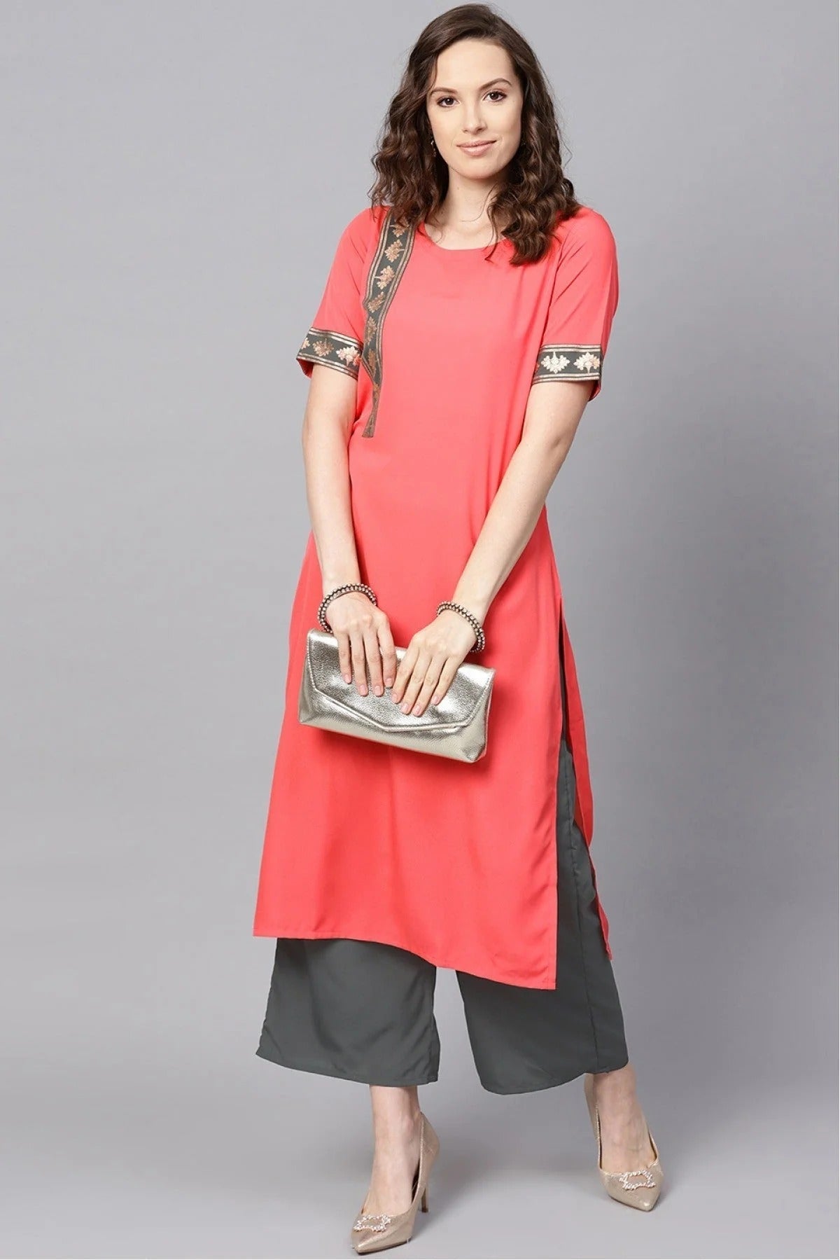 Peach Plus Size Crepe Kurta Set NCKR10610101