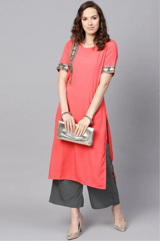Peach Plus Size Crepe Kurta Set NCKR10610101