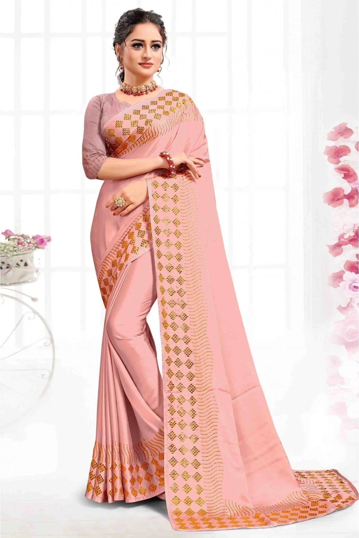 Peach Pure Satin Designer Saree NCSD11210534