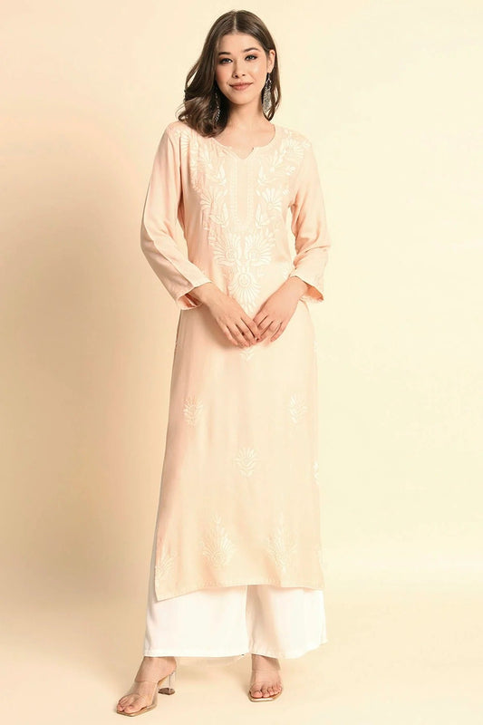 Peach Rayon Kurti NCKR11112133