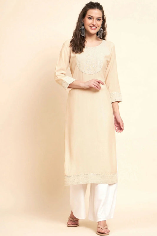Peach Rayon Kurti NCKR11112169