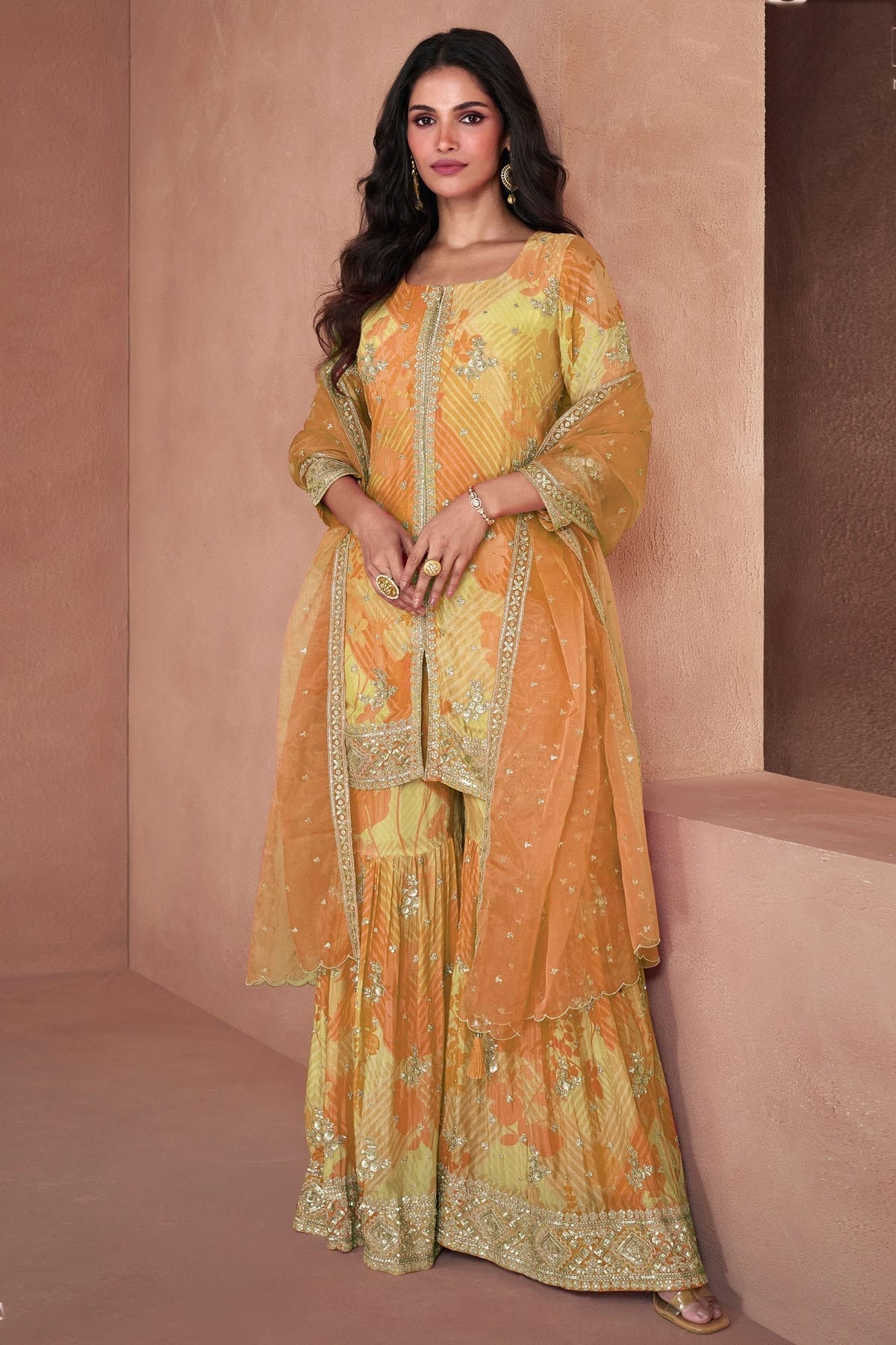 Peach Semi Stitched Faux Georgette Sharara Suit NCSM11410453
