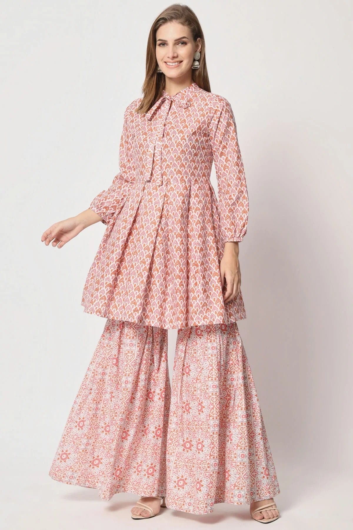Peach Stitched Cotton Top and Bottom  NCTP11111343