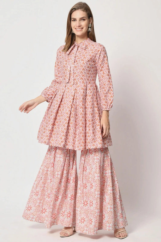 Peach Stitched Cotton Top and Bottom  NCTP11111343