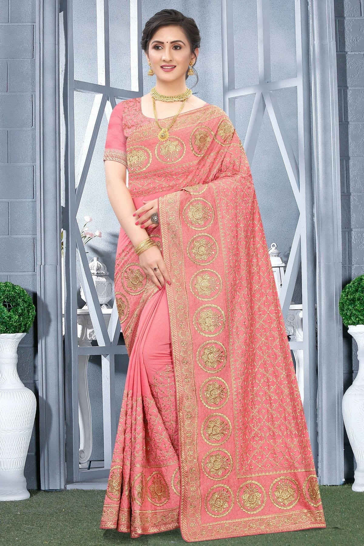 Peach Vichitra Bloming Silk Designer Saree NCSD10910215