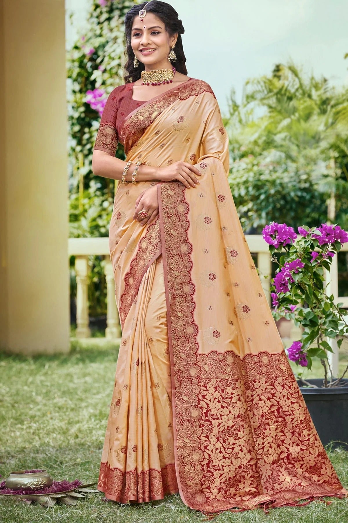 Peach Woven Banarasi Silk Traditional Saree NCSD11010195