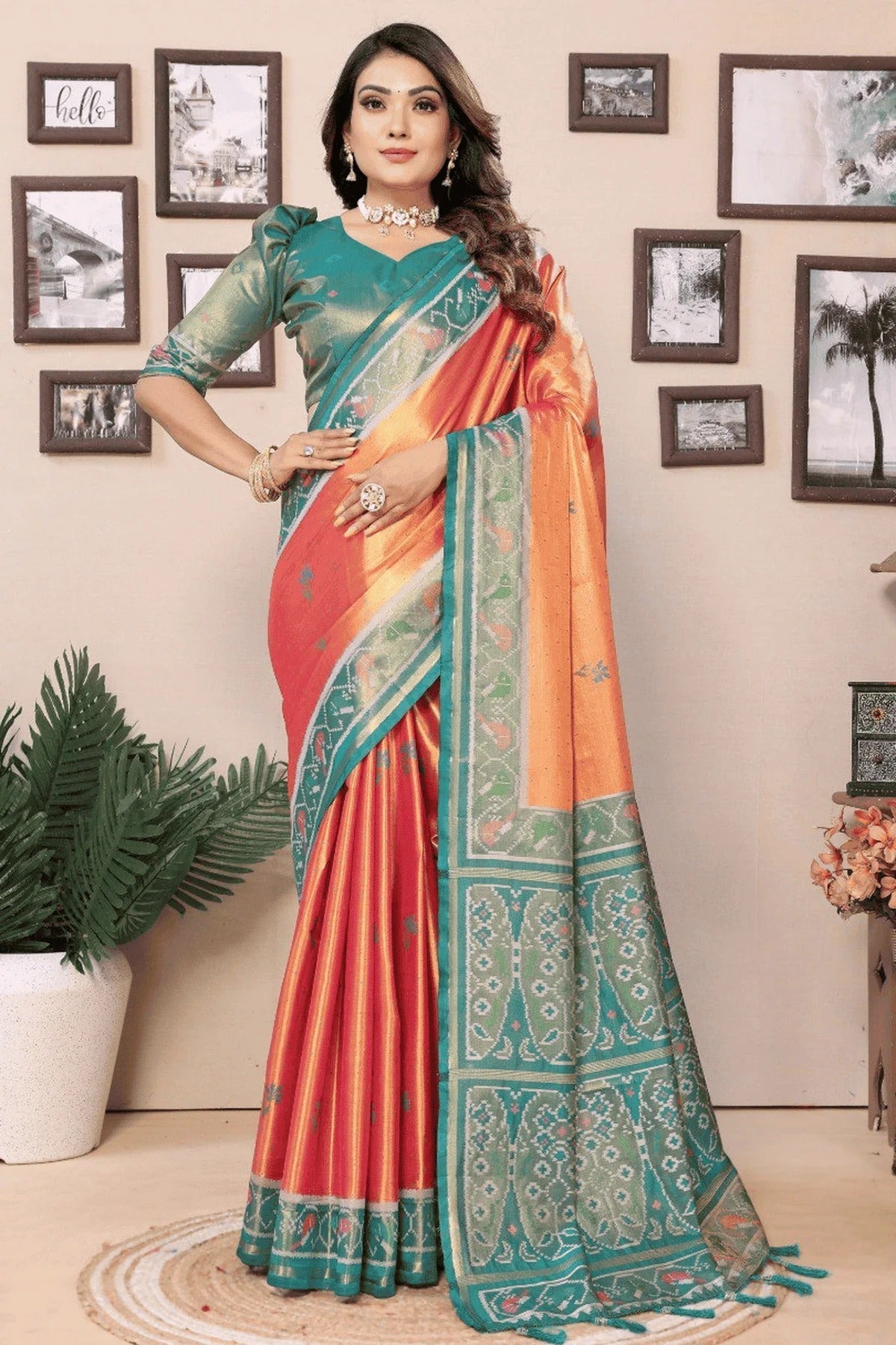 Peach Woven Pure Banarasi Tissue Silk Traditional Saree NCSD12510140