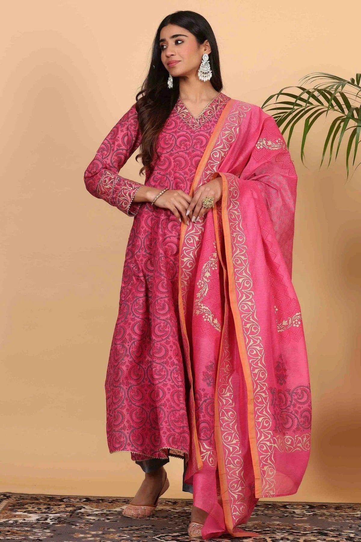 Pink Chanderi Stitched Suit NCSS11110902