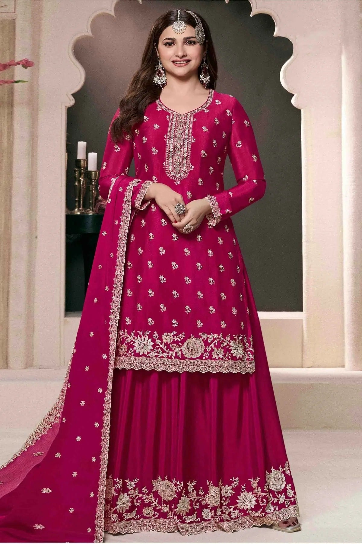 Pink Chinon Palazzo Pant Suit NCSM11410104