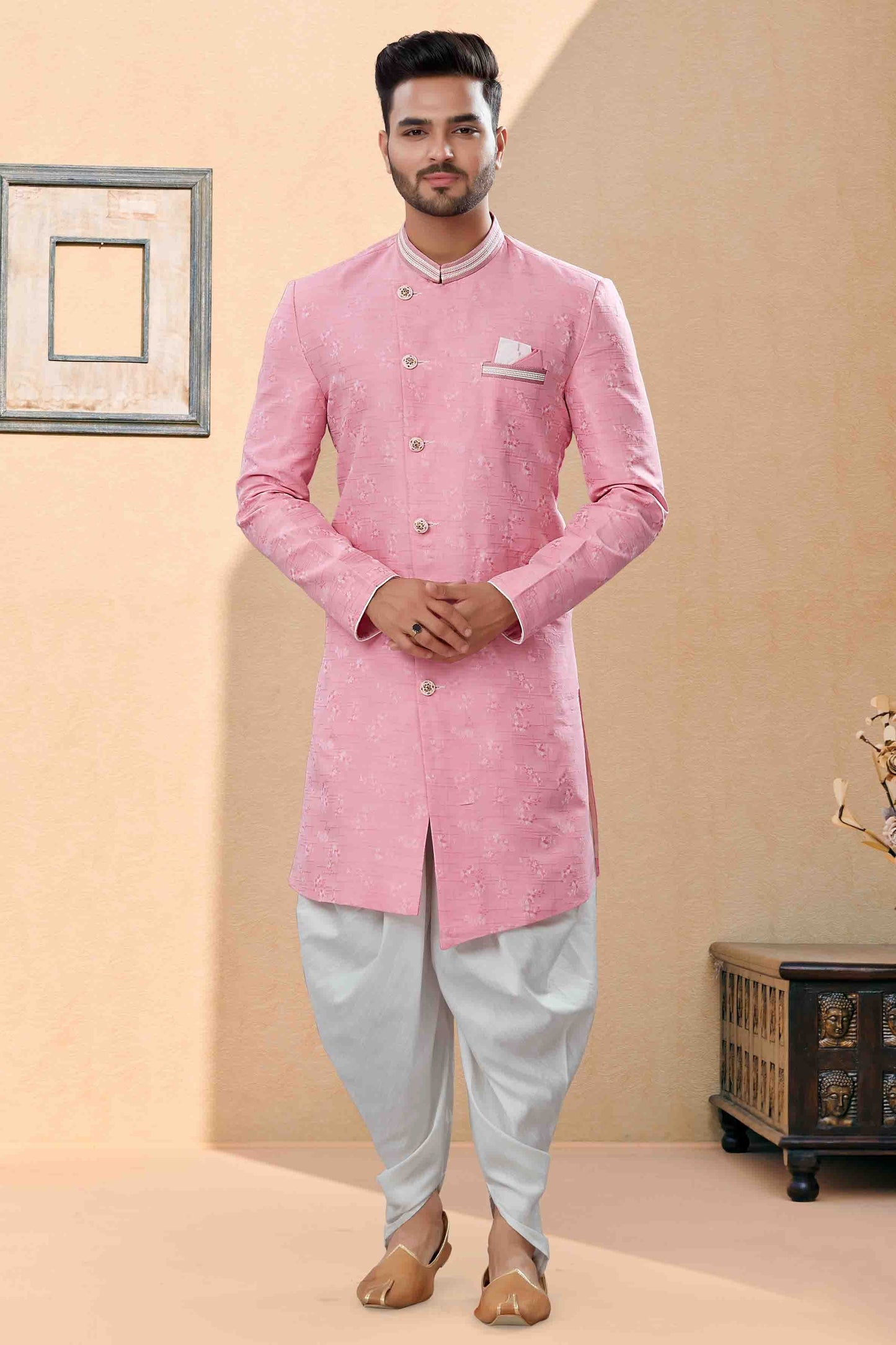 Pink Dhoti SherwaniIn Banarasi Jacquard NCSH10410532