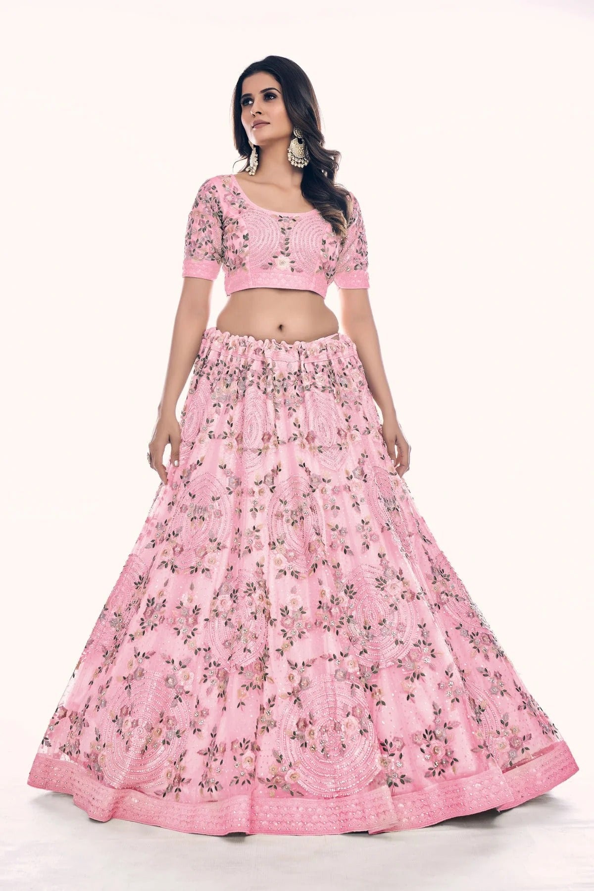 Pink Embroidery Soft Net Lehenga Choli NCLD10810287