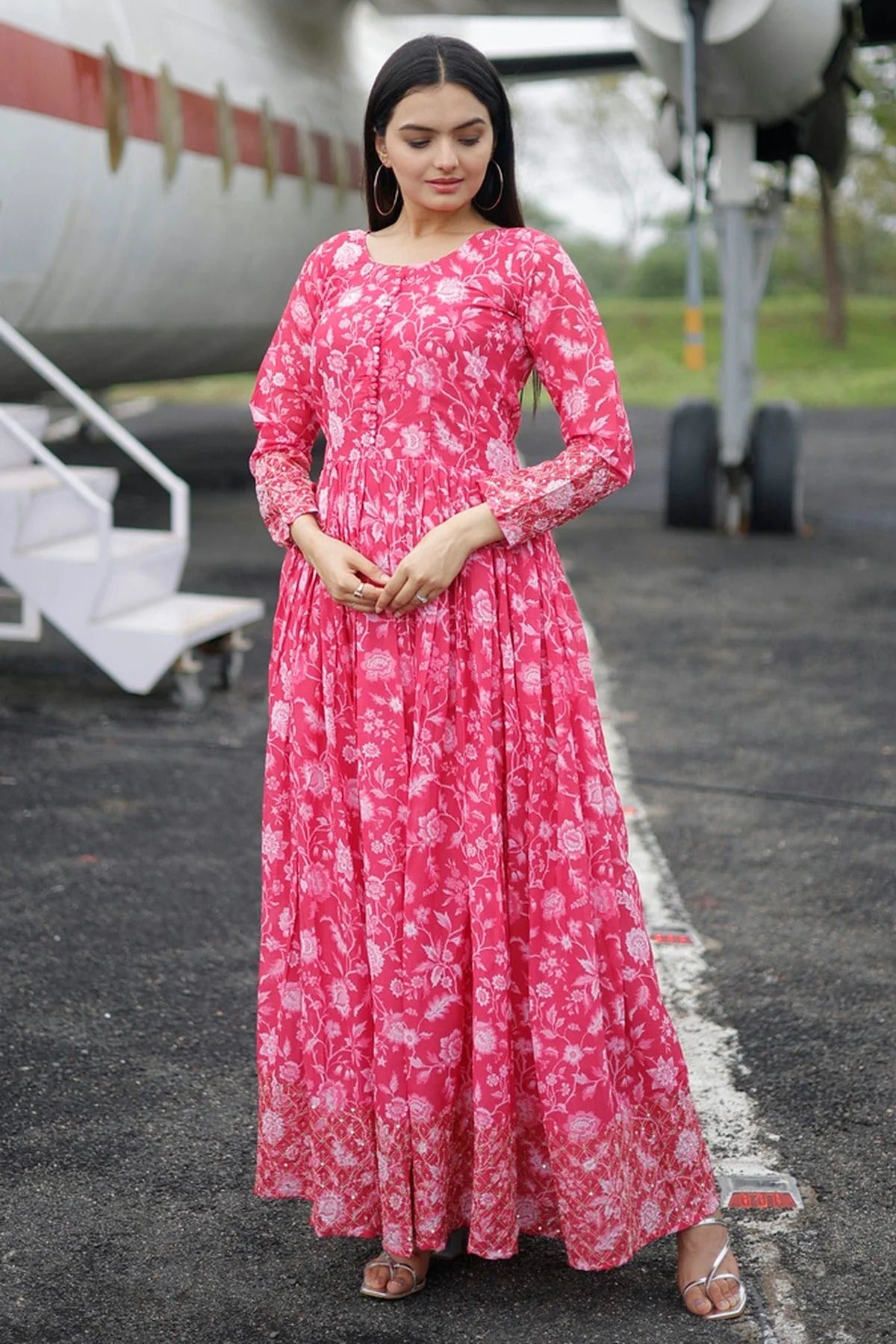 Pink Faux Georgette Stitched Gown NCGW11111359