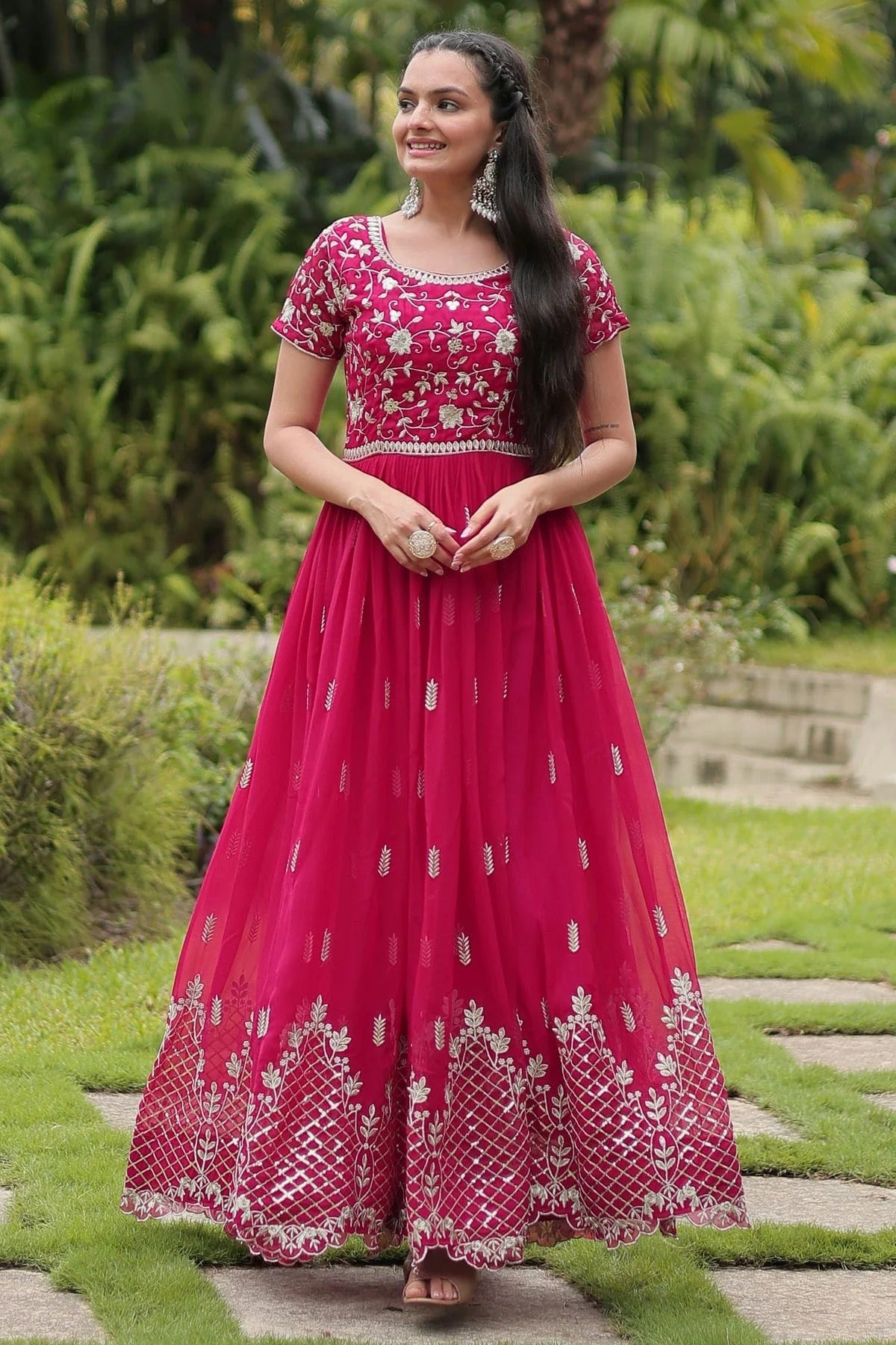 Pink Faux Georgette Stitched Gown NCGW11111364
