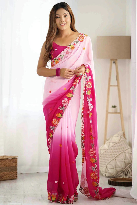 Pink Georgette Embroidery Designer Saree NCSD11110437