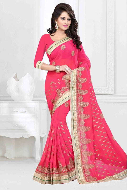Pink Georgette Embroidery Saree NCSD11210518