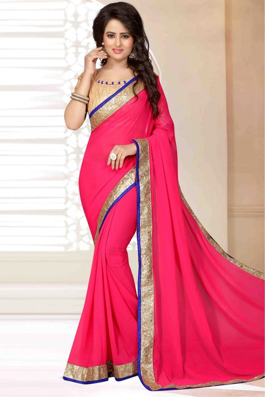 Pink Georgette Lace Saree NCSD11210671