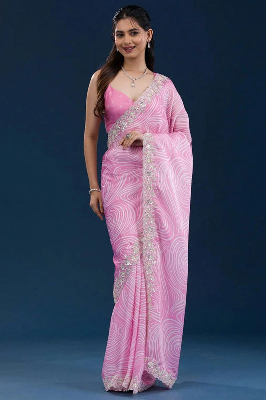 Pink Georgette Printed Saree NCSD11111159