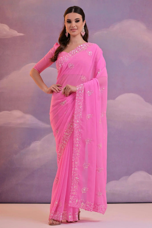 Pink Georgette Saree NCSD11112430