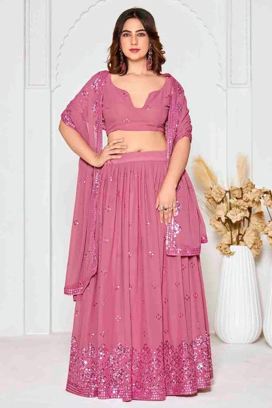 Pink Georgette Semi Stitched Lehenga Choli NCLC11710115