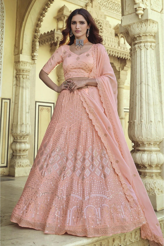 Pink Georgette Sequins Lehenga Choli NCLC10810575