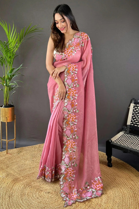Pink Glossy Silk Designer Saree NCSD11111674