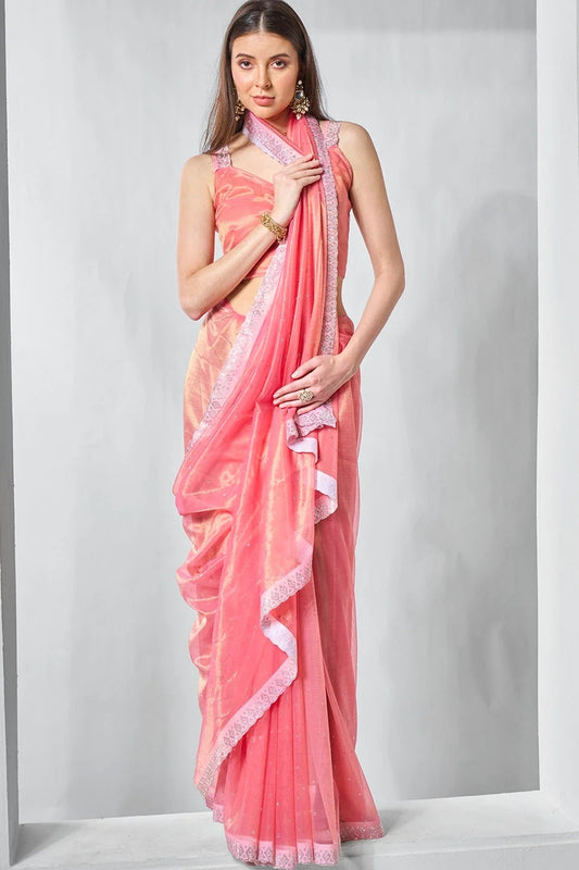Pink Gold Tissue Net Designer Saree NCSD11111794