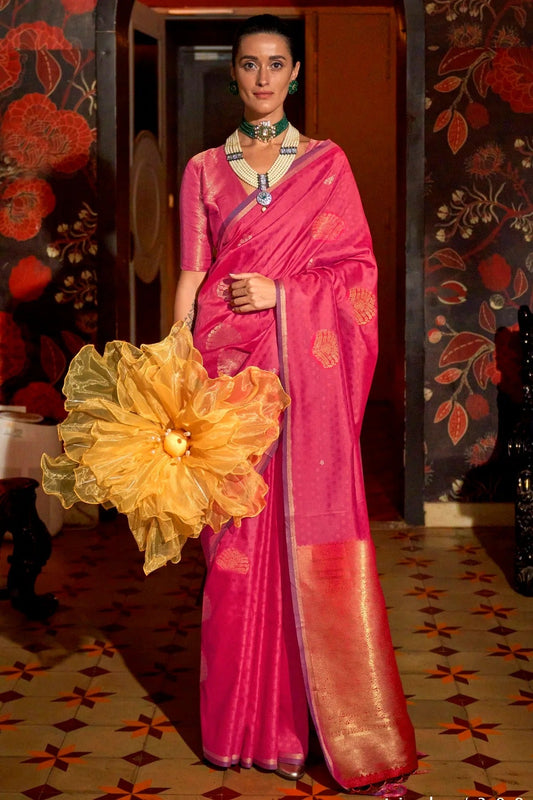 Pink Handloom Weaving Silk Woven Saree NCSD12910158