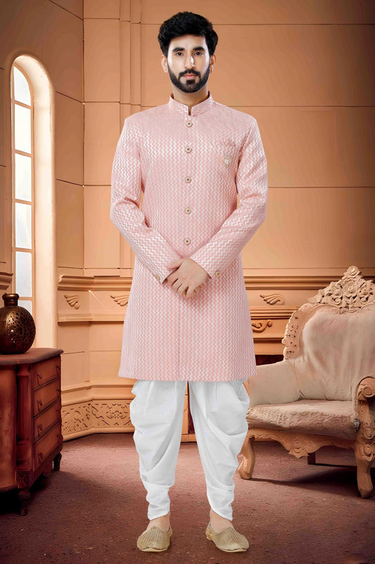 Pink Indo Western In Silk Jacquard NCSH11310213