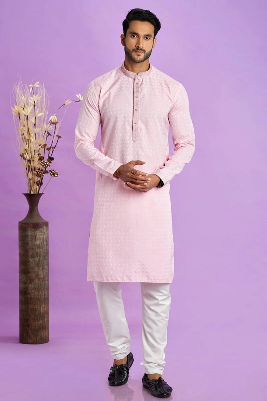 Pink Jacquard Art Silk Pintex Kurta Pajama NCKP12310177