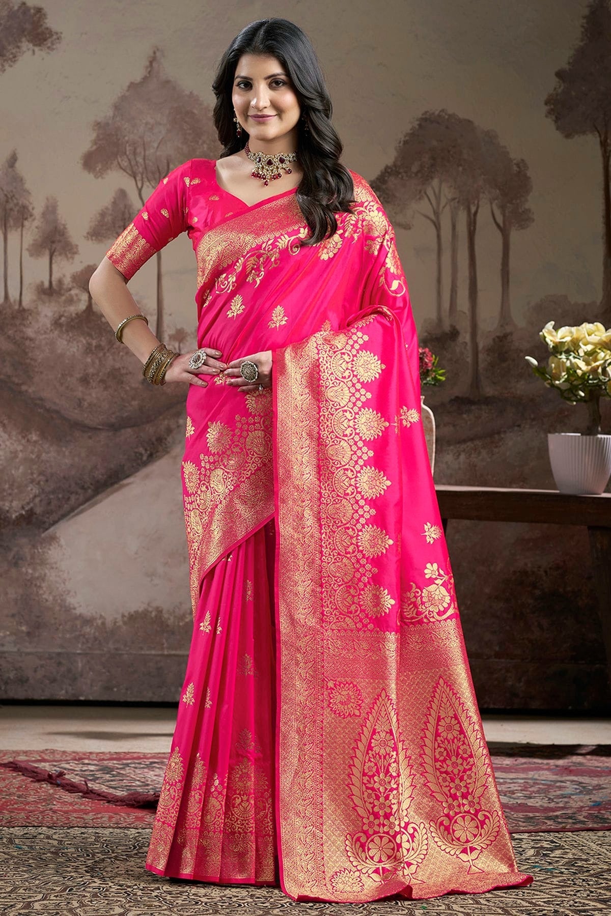 Pink Lichi Silk Traditional Saree NCSD11111460