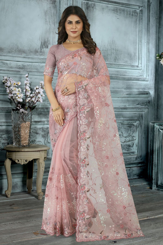Pink Net Designer Saree NCLC11210414