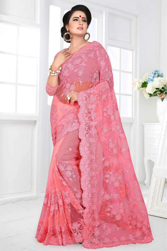Pink Net Designer Saree NCSD10910485