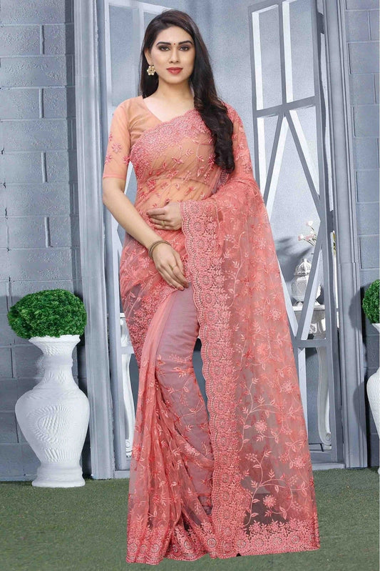 Pink Net Designer Saree NCSD10910514