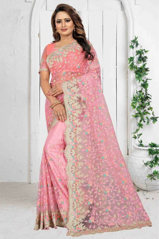 Pink Net Designer Saree NCSD10910516