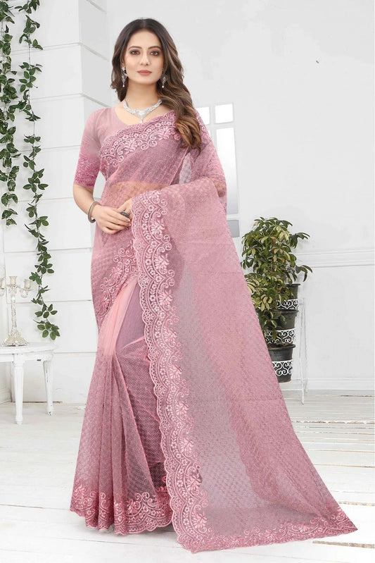 Pink Net Designer Saree NCSD10910599