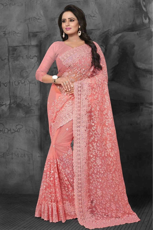 Pink Net Designer Saree NCSD10910649