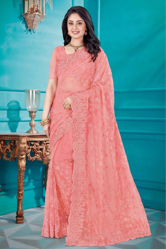 Pink Net Designer Saree NCSD10910654