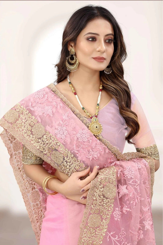 Pink Net Designer Saree NCSD11210827