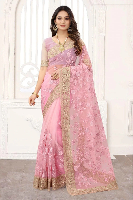 Pink Net Designer Saree NCSD11210827