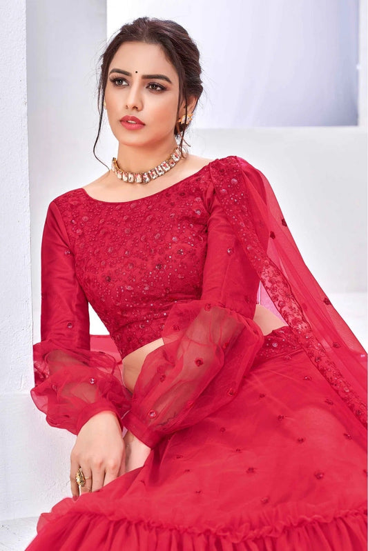 Pink Net Embroidery Lehenga Choli NCLC11510147