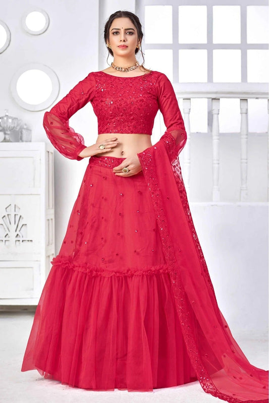 Pink Net Embroidery Lehenga Choli NCLC11510147