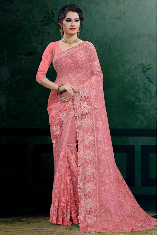 Pink Net Embroidery Saree NCSD10910532