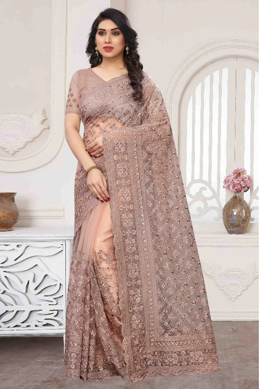 Pink Net Embroidery Saree NCSD10910661